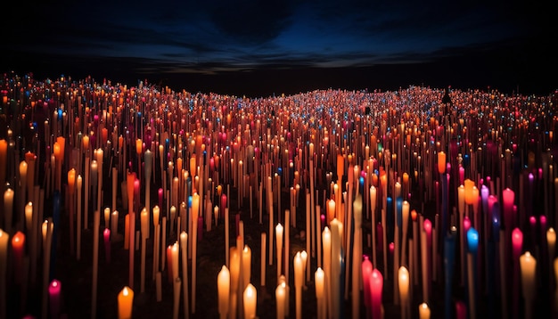 un champ de bougies d'anniversaire colorées éclairées sans fin