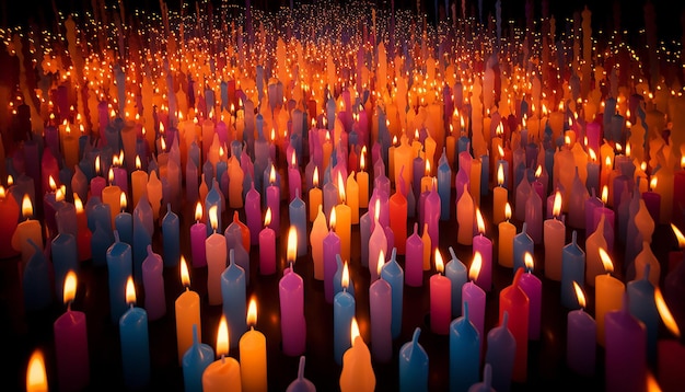 Photo un champ de bougies d'anniversaire colorées éclairées sans fin