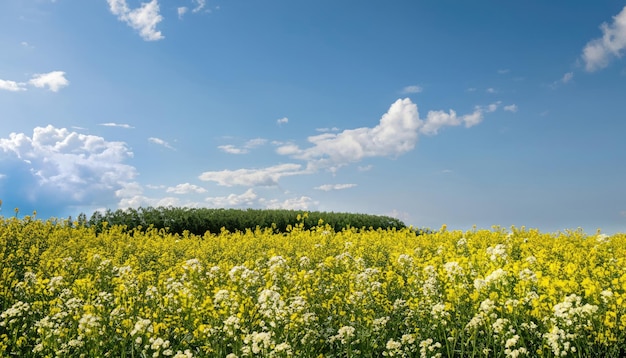 Le champ de canola et le ciel bleu