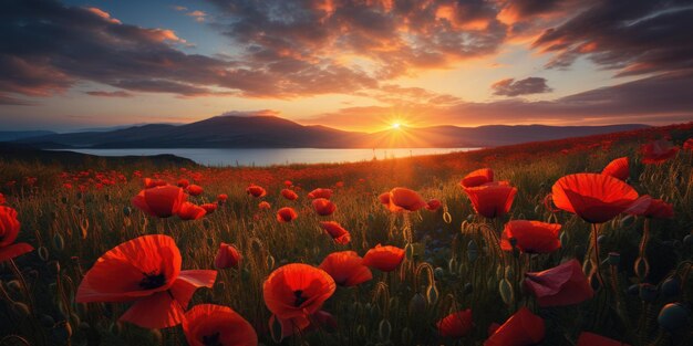 Champ de coquelicots à l'aube du jour du coquelicot mémoire de tous les soldats morts dans les guerres impliquant la grande brita