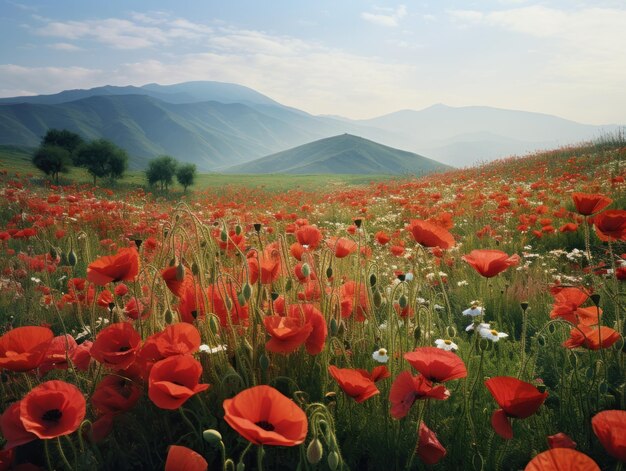 Champ de coquelicots paysage fleurs champ heure d'or