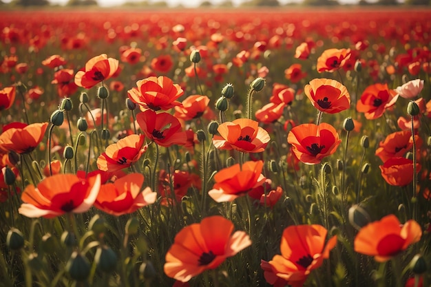 Champ de coquelicots rouges saison printanière