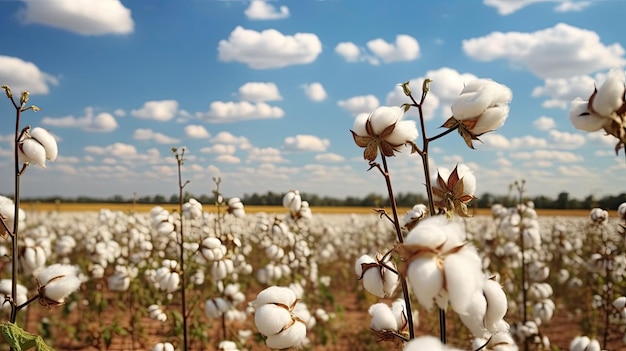 Champ de coton contre le ciel bleu Generative AI