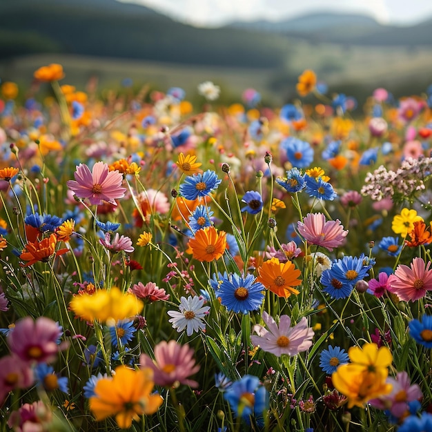 Un champ couvert de fleurs sauvages débordant de couleurs