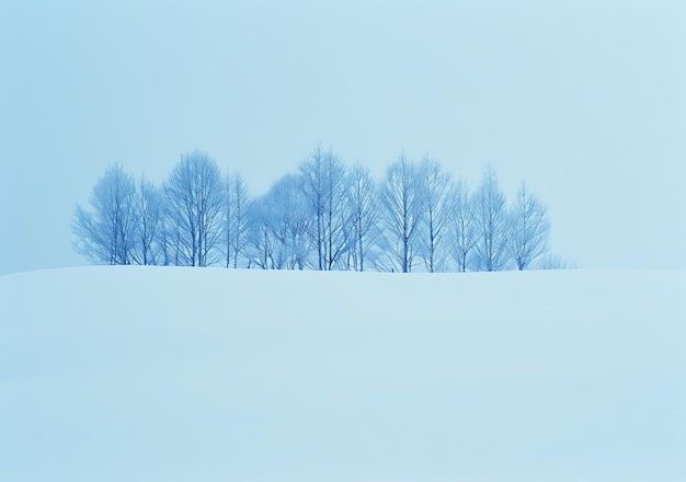 Un champ enneigé avec quelques arbres au premier plan