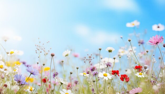 Champ d'été avec concept de printemps ciel bleu