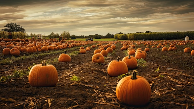 Le champ de la ferme de citrouille