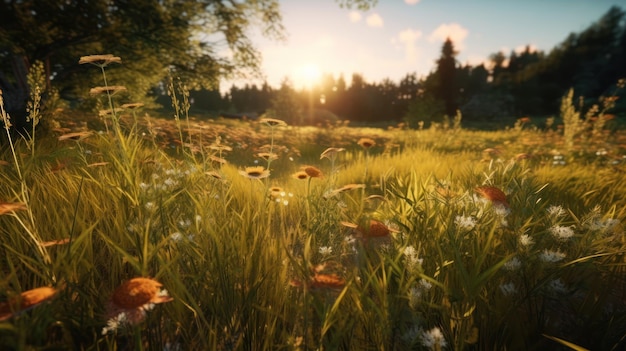 Un champ de fleurs au soleil