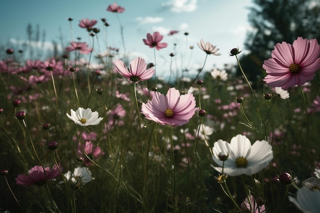 Un champ de fleurs au soleil