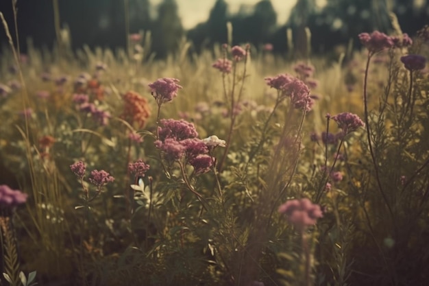 Un champ de fleurs au soleil