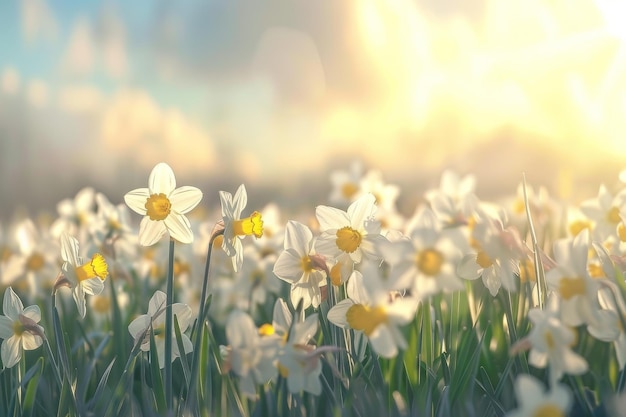 Le champ des fleurs blanches et jaunes