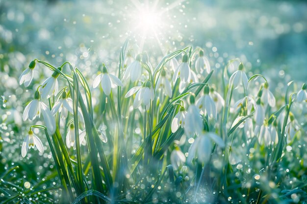 Photo un champ de fleurs blanches avec un soleil brillant qui brille sur elles