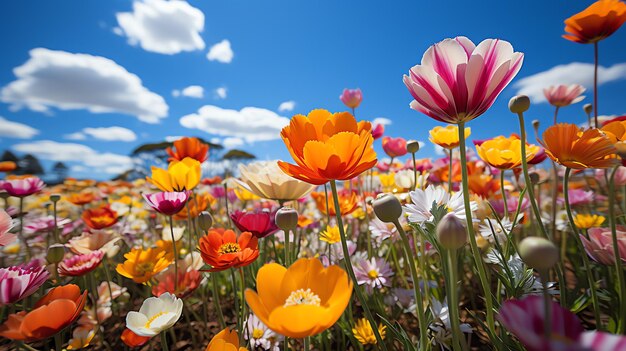 Photo un champ de fleurs colorées