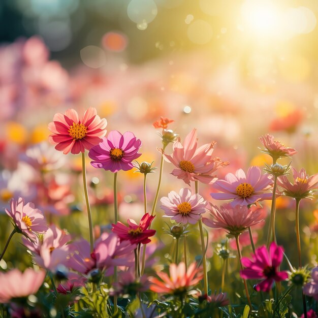 Photo champ de fleurs dans le jardin d'été au soleil