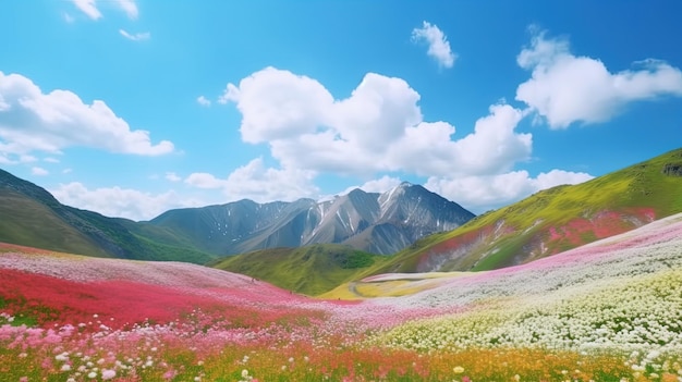 Un champ de fleurs dans les montagnes