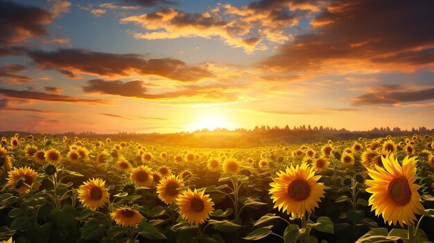 Champ de fleurs d'été dynamique AI généré