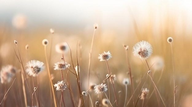 Un champ de fleurs avec un fond clair