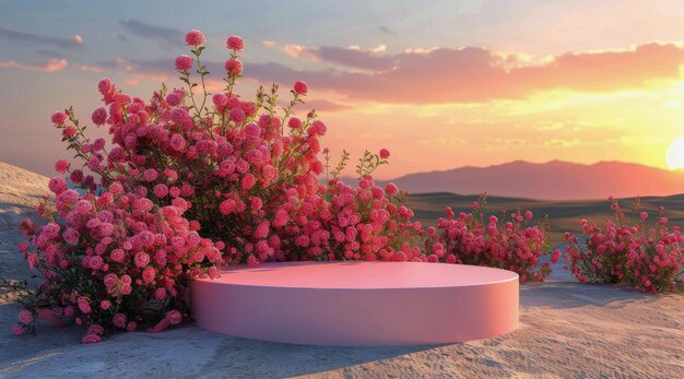 Un champ de fleurs avec un gâteau