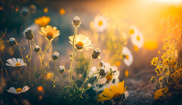 Champ de fleurs de jardin de campagne ensoleillée en été