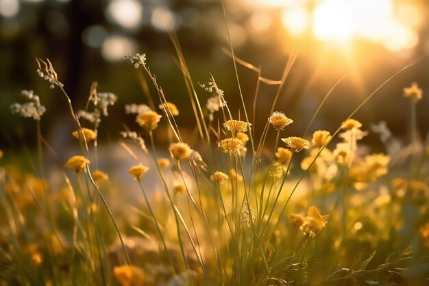 champ de fleurs jaunes au soleil