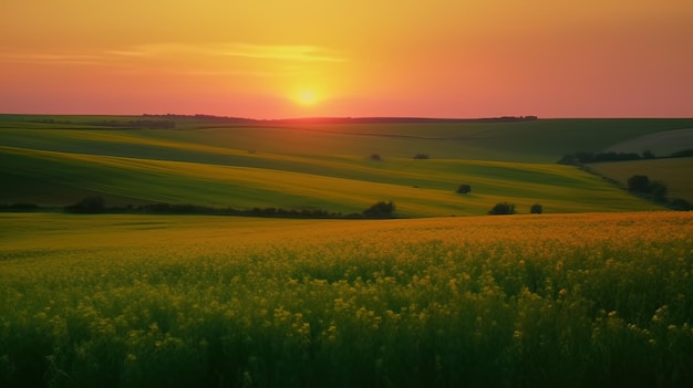 Un champ de fleurs jaunes au soleil