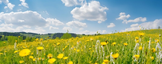 Un champ de fleurs jaunes sous un ciel bleu