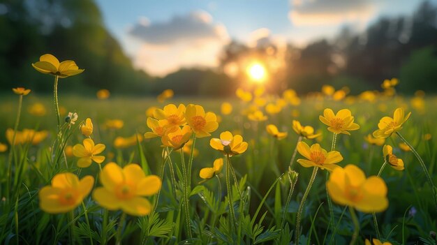 Un champ de fleurs jaunes sous le soleil