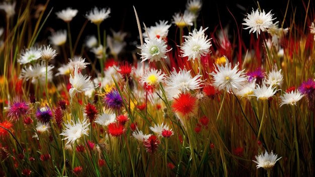 Un champ de fleurs avec le mot amour dessus