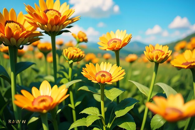 Un champ de fleurs avec le mot soleil dessus