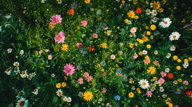 Champ de fleurs de printemps Vue supérieure générative d'IA