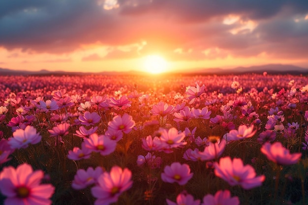 Photo un champ de fleurs roses