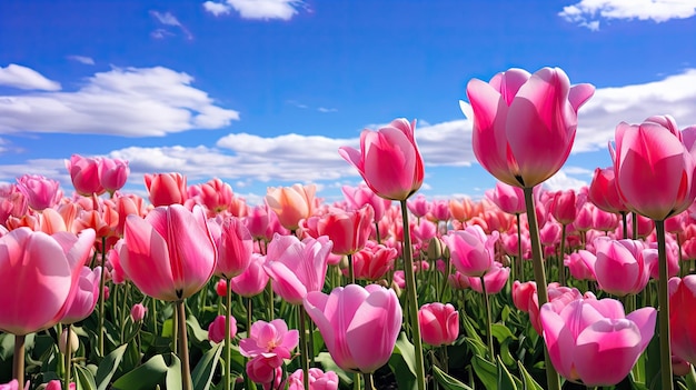 Un champ de fleurs roses