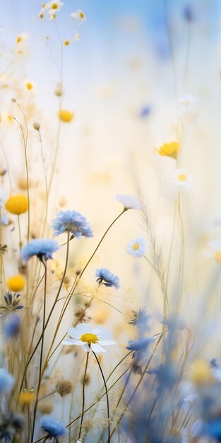 un champ de fleurs sauvages avec des fleurs jaunes.