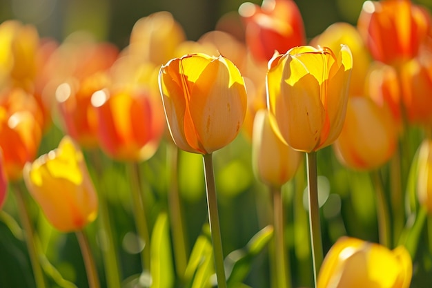 Le champ de fleurs de tulipes est proche du fond de la nature