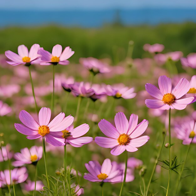 Photo un champ de fleurs violettes avec un ciel bleu en arrière-plan