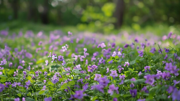 Un champ de fleurs violettes avec un fond flou Les fleurs sont en focus et ont une belle gamme de couleurs