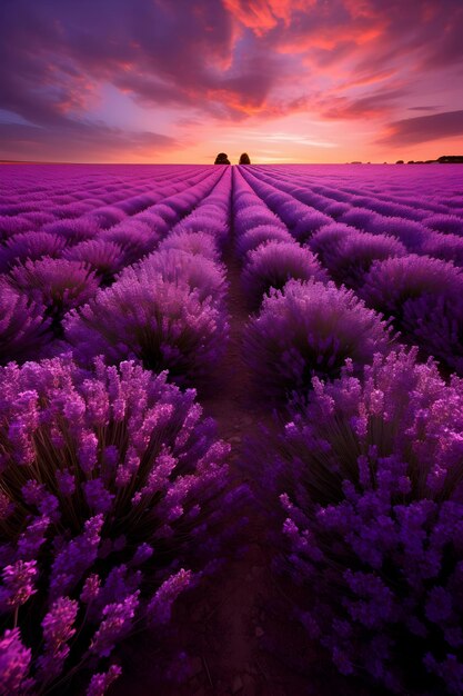 Photo le champ de fleurs violettes