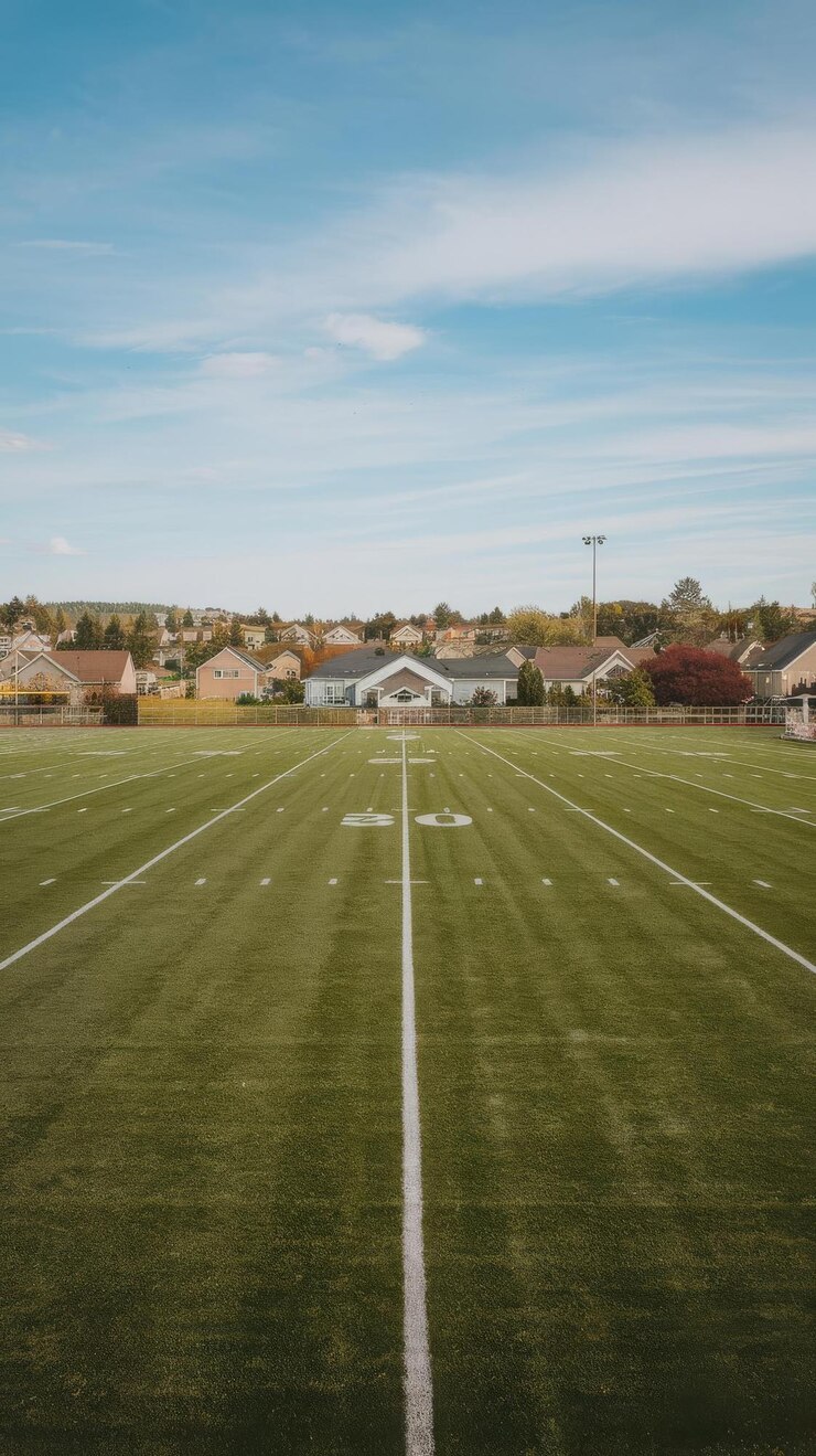 Photo champ de football sur fond d'herbe verte