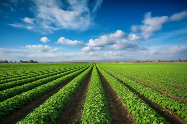 Un champ de haricots verts avec le ciel en arrière-plan