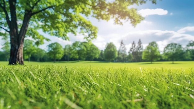 Un champ d'herbe avec des arbres en arrière-plan