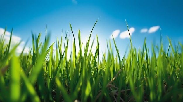 Un champ d'herbe avec le soleil qui brille dessus