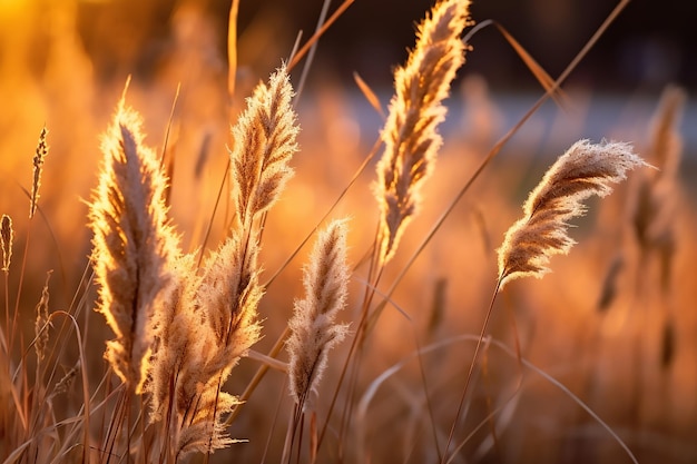 Un champ d'herbe avec le soleil qui brille dessus