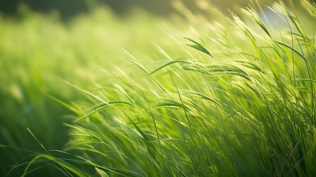 Un champ d'herbe avec le soleil qui brille dessus