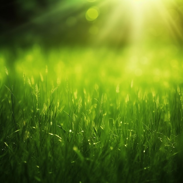 Un champ d'herbe avec le soleil qui brille dessus