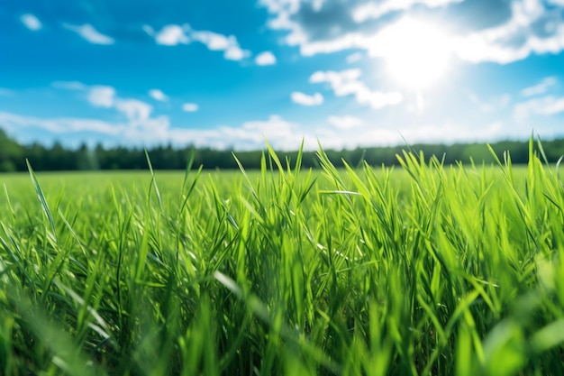 Un champ d'herbe avec le soleil qui brille dessus