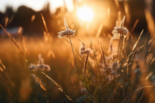 Champ d'herbe avec le soleil qui brille