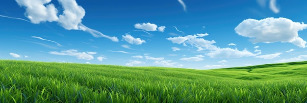 Un champ d'herbe verte contre un ciel bleu