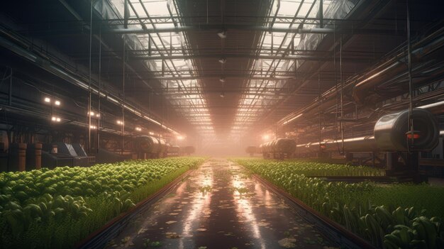 Un champ de laitue dans un bâtiment industriel