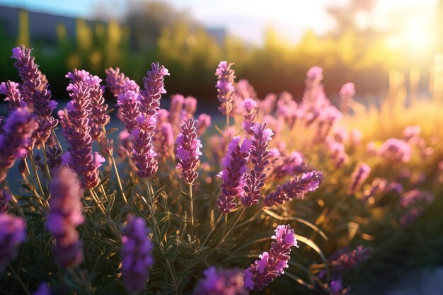 Un champ de lavande au coucher du soleil