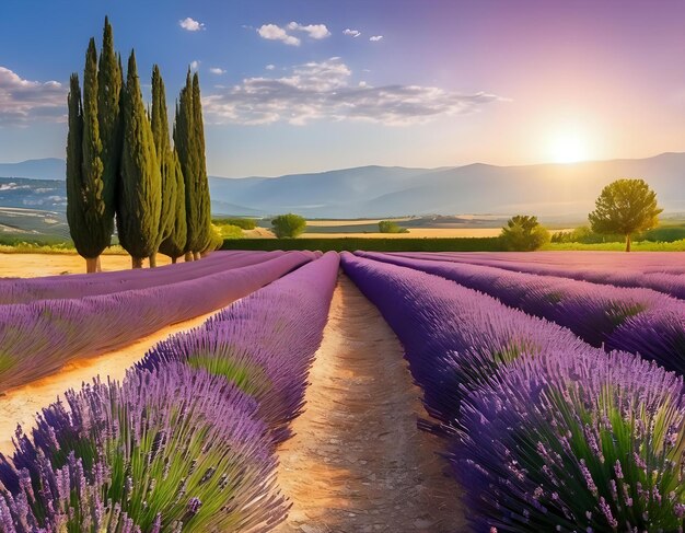 Un champ de lavande tranquille et ensoleillé en Provence, en France